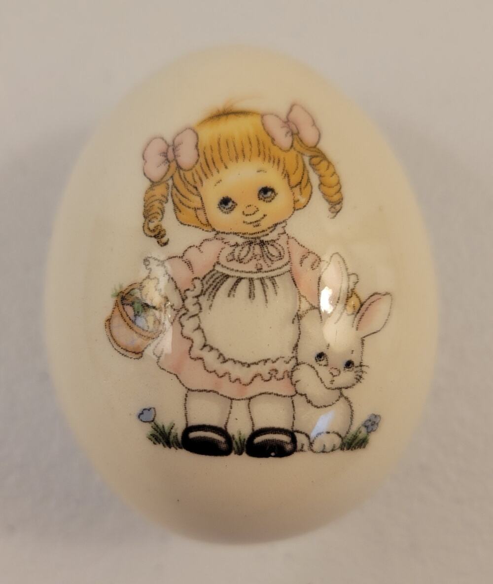 Ceramic Easter Egg Girl Bunny Basket 2.5" Spring Decor